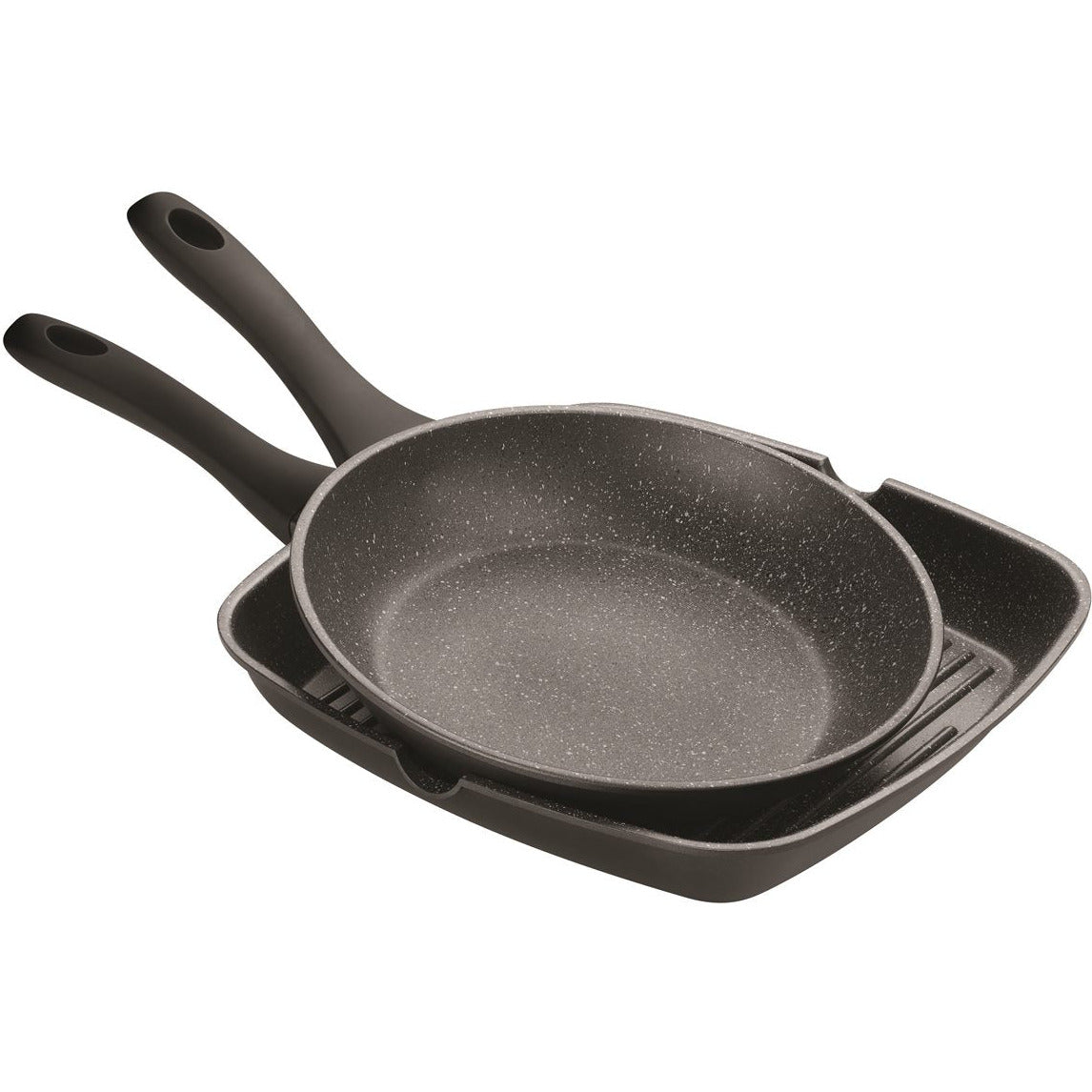 Lot de 2 Poêles et Gril Effet Pierre 26cm et 28cm