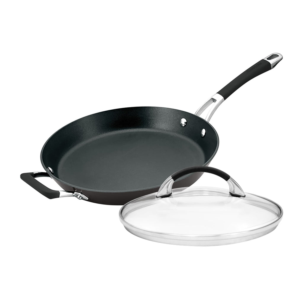 Poêle française en aluminium anodisé dur 30 cm avec couvercle
