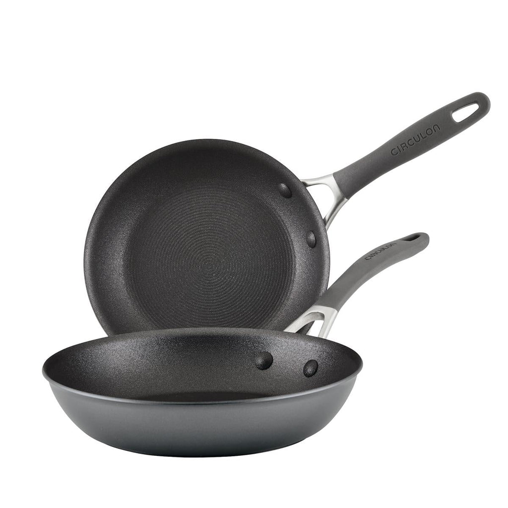 Lot de 2 poêles en aluminium anodisé 21,5 cm et 25,4 cm