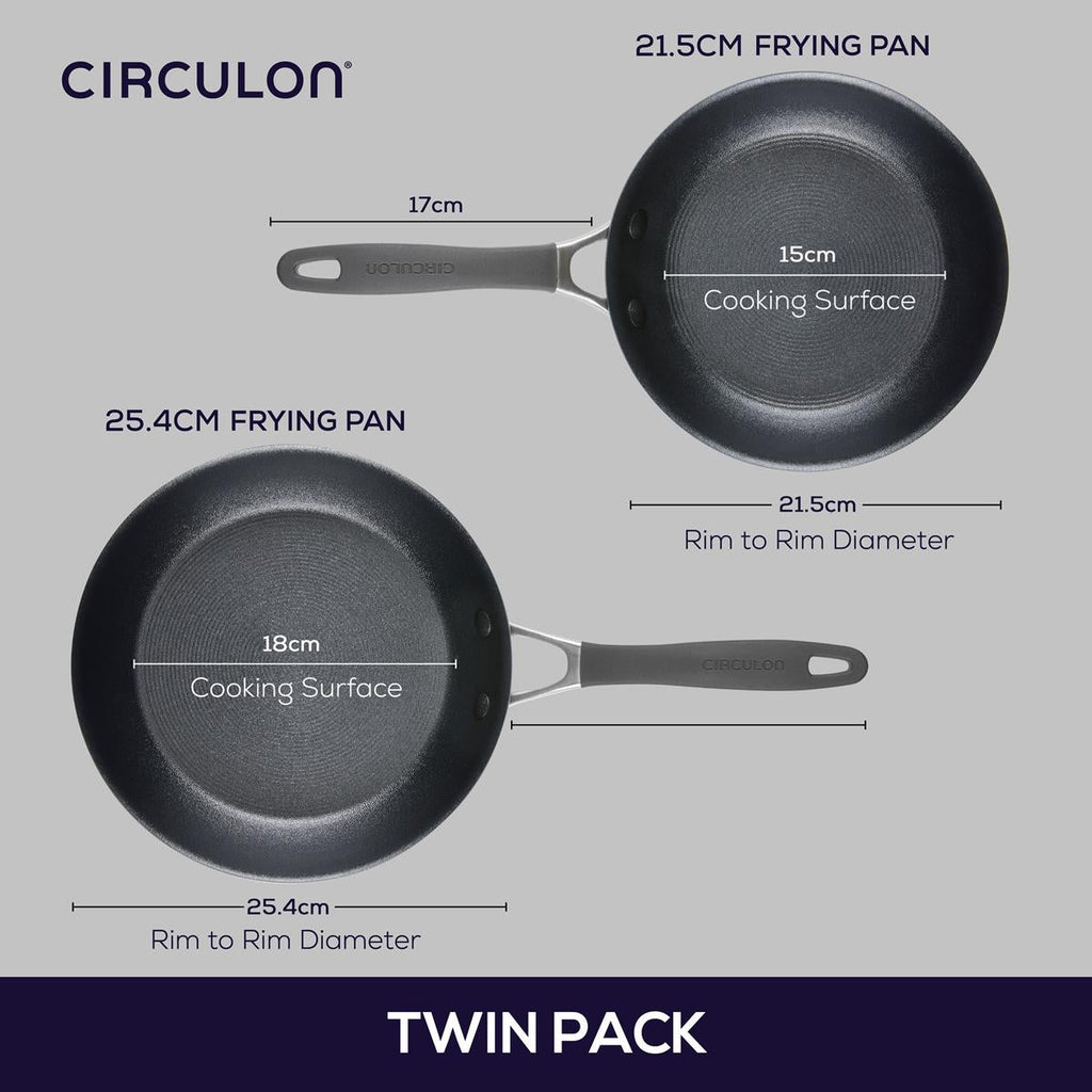 Lot de 2 poêles en aluminium anodisé 21,5 cm et 25,4 cm