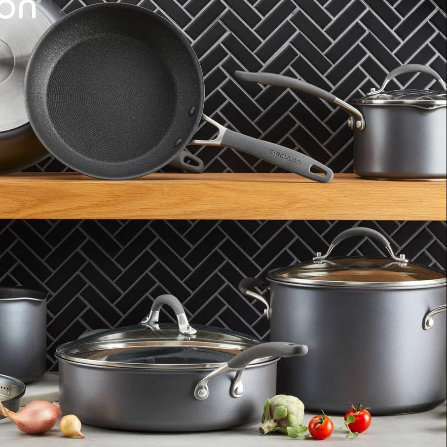 Lot de 2 poêles en aluminium anodisé 21,5 cm et 25,4 cm